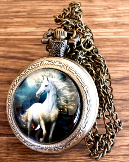 Taschenuhr Unicorn Elegance mit Kette, Einhorn-Motiv, kostenlose Gravur auf Anfrage