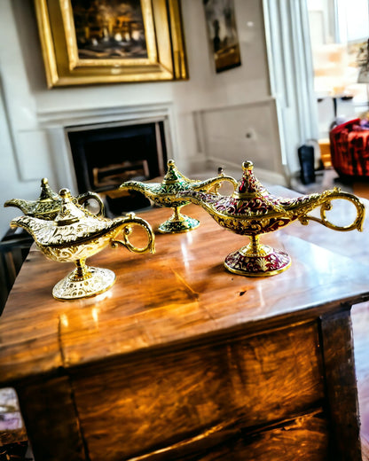 Magische Lampe von Aladdin mit Gravuroption - Variante Dunkelgrün, durchzogen mit Gold